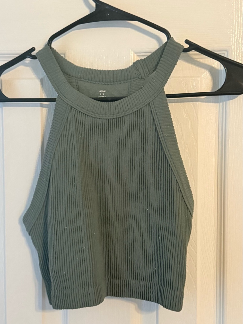 aerie Ribbed Halter Crop Tank in Olive